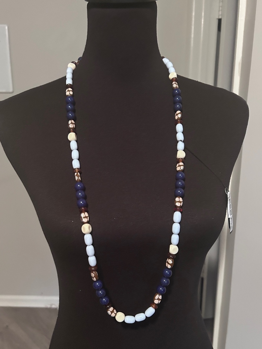 Aqua Multi-Bead Long Necklace | Blue & Ivory Boho Statement Necklace | NWT